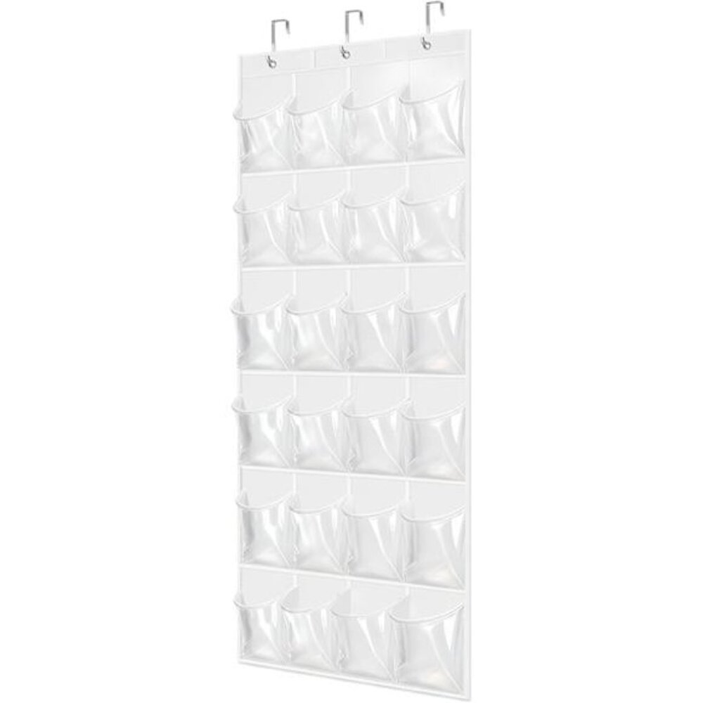 Over Door Shoe Organizer 24 Pocket Clear Hanging Storage Closet White
